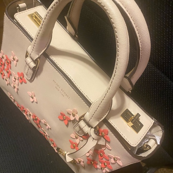 Henri Bendel Cream and Pink Floral Satchel - Picture 2 of 8